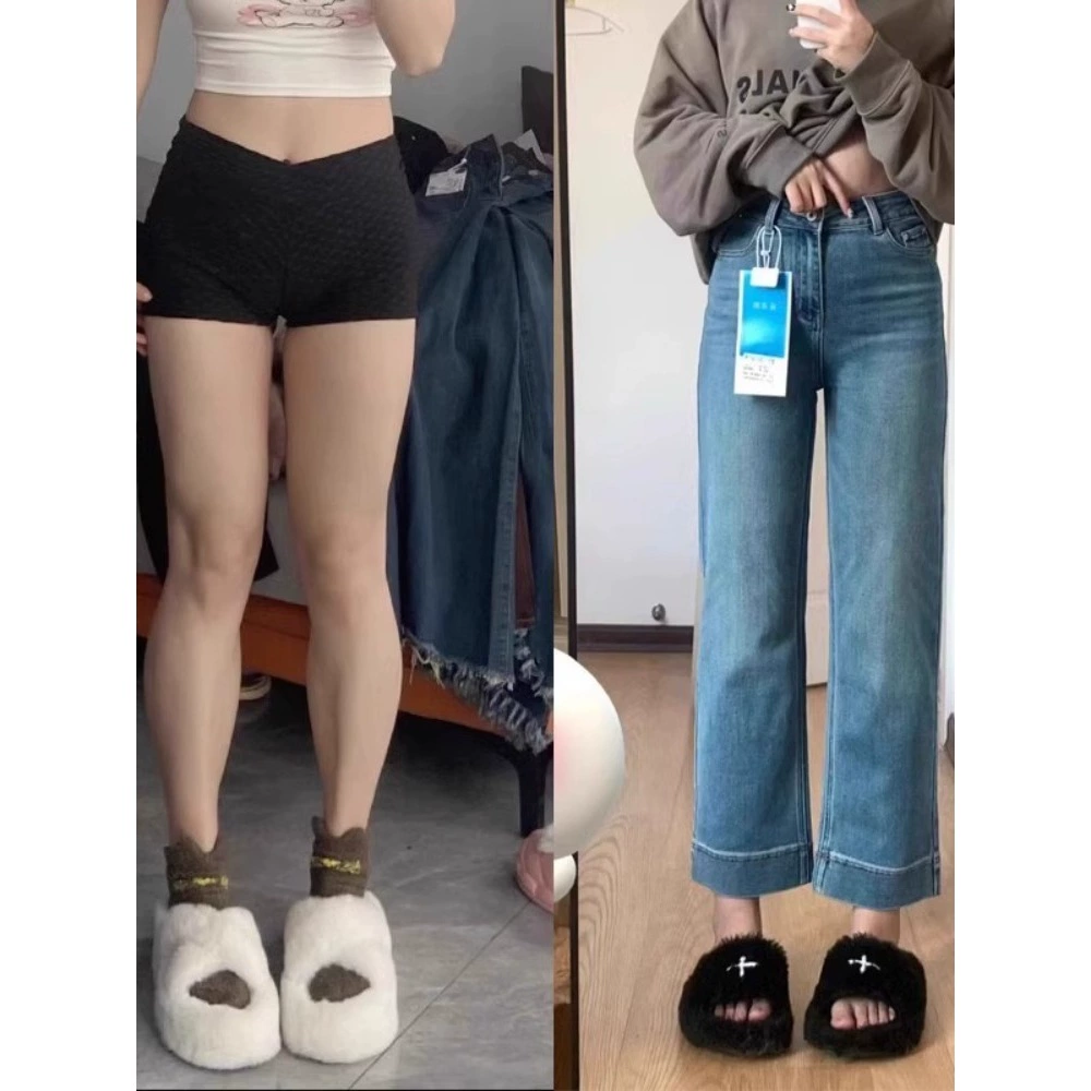 Летние прямые джинсы больших размеров для женщин в форме груши, новый стиль для полных фигур, эластичные укороченные брюки-багет для похудения.