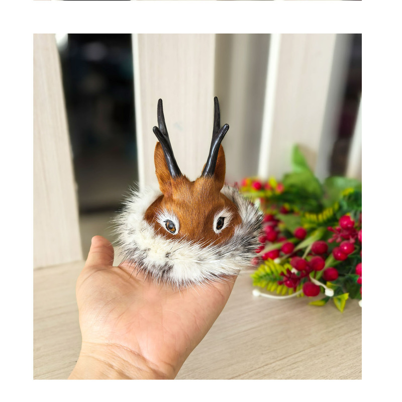 Erenchun Ethnic Reindeer Antler Hat, Genuine Leather and Real Fur, Base Size 6~8cm, Decorative Piece, Refrigerator Magnet, Cultural and Creative Tourism Souvenir