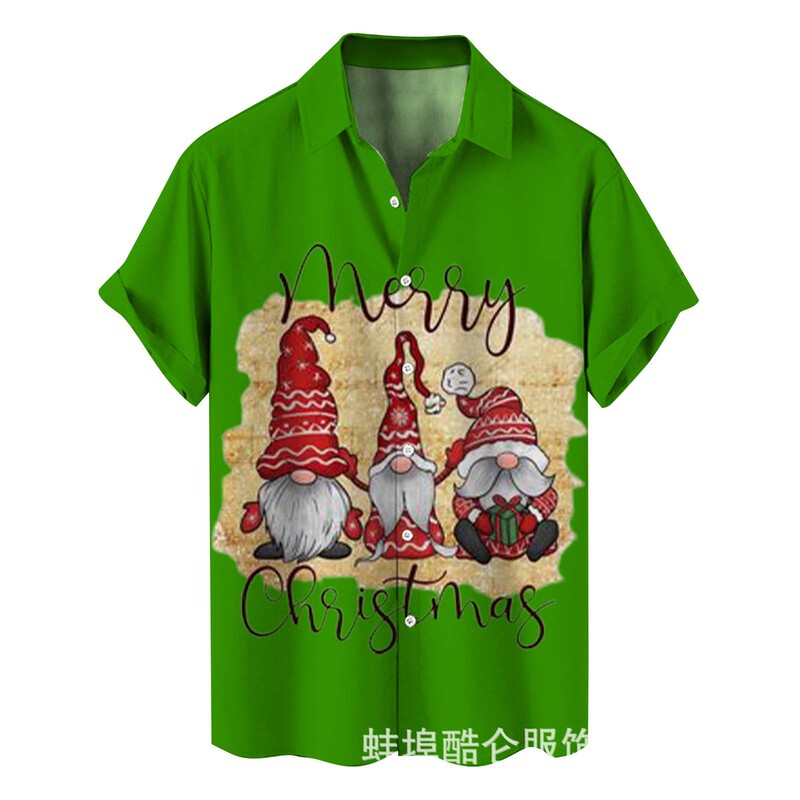 Christmas printing short shirt 2023 new 3D digital printing printing plus size men's cross-border foreign trade shirt