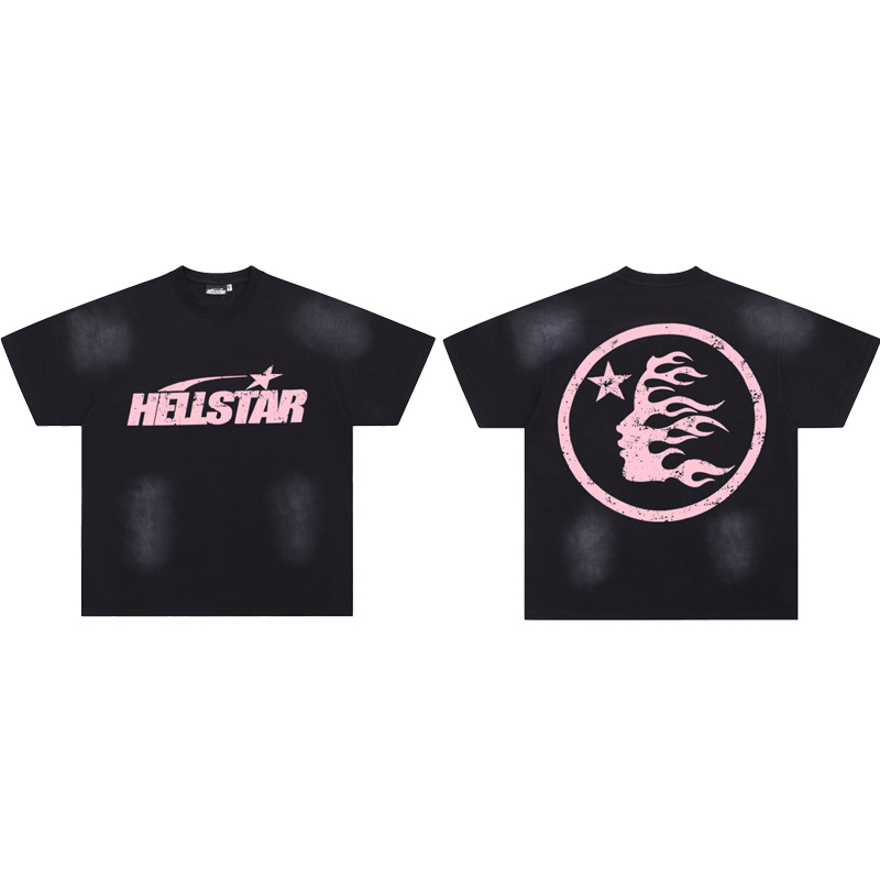 Hellstar T-shirt Pink Logo Flame Face Black
