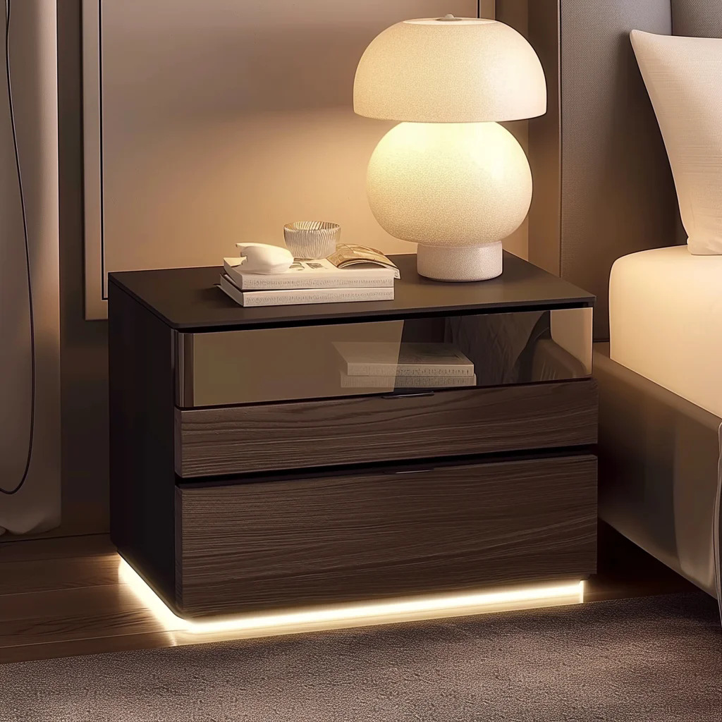 Mesita de noche inteligente con luz 2024 nuevo estilo, lujo ligero, sensación de alta gama, dormitorio doméstico, armario de almacenamiento junto a la cama, armario de almacenamiento pequeño