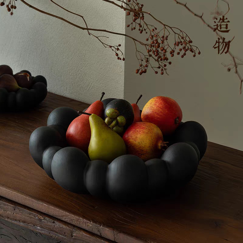 Wabi-Sabi Style Black Light Luxury Fruit Plate and Bowl, French-Style Living Room Coffee Table and Dining Table Decorative Vessel, Vintage Art Ornament Wabi-Sabi Style Black Light Luxury Fruit Plate and Bowl, French-Style Living Room Coffee Table and Dining Table Decorative Vessel, Vintage Art Ornament