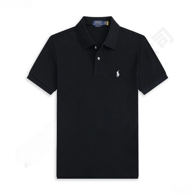 Embroidered Pony Logo Men's Short-Sleeved Organic Cotton Shirt Collared Short-Sleeved Large Size Loose Embroidered Lapel Men's Clothing