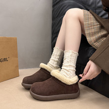 皮毛一体雪地靴女2025新款粗跟厚底时尚小短靴保暖大头网红棉靴潮