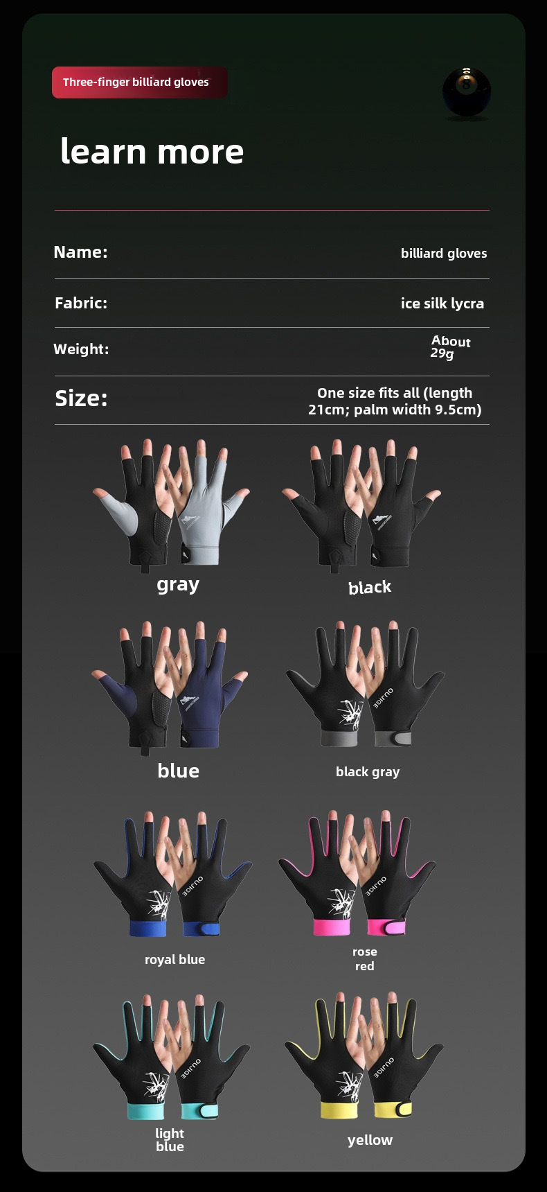 Billiards Gloves Sunscreen Men's and Women's Outdoor Snooker Non-slip Casual Thin Summer Cycling Single Pack_maomaolike.com