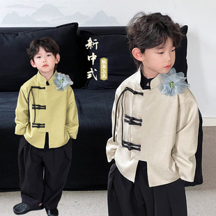 Children's new Chinese style coat 2024 spring new boys and girls satin National style coat baby Tang suit buckle coat