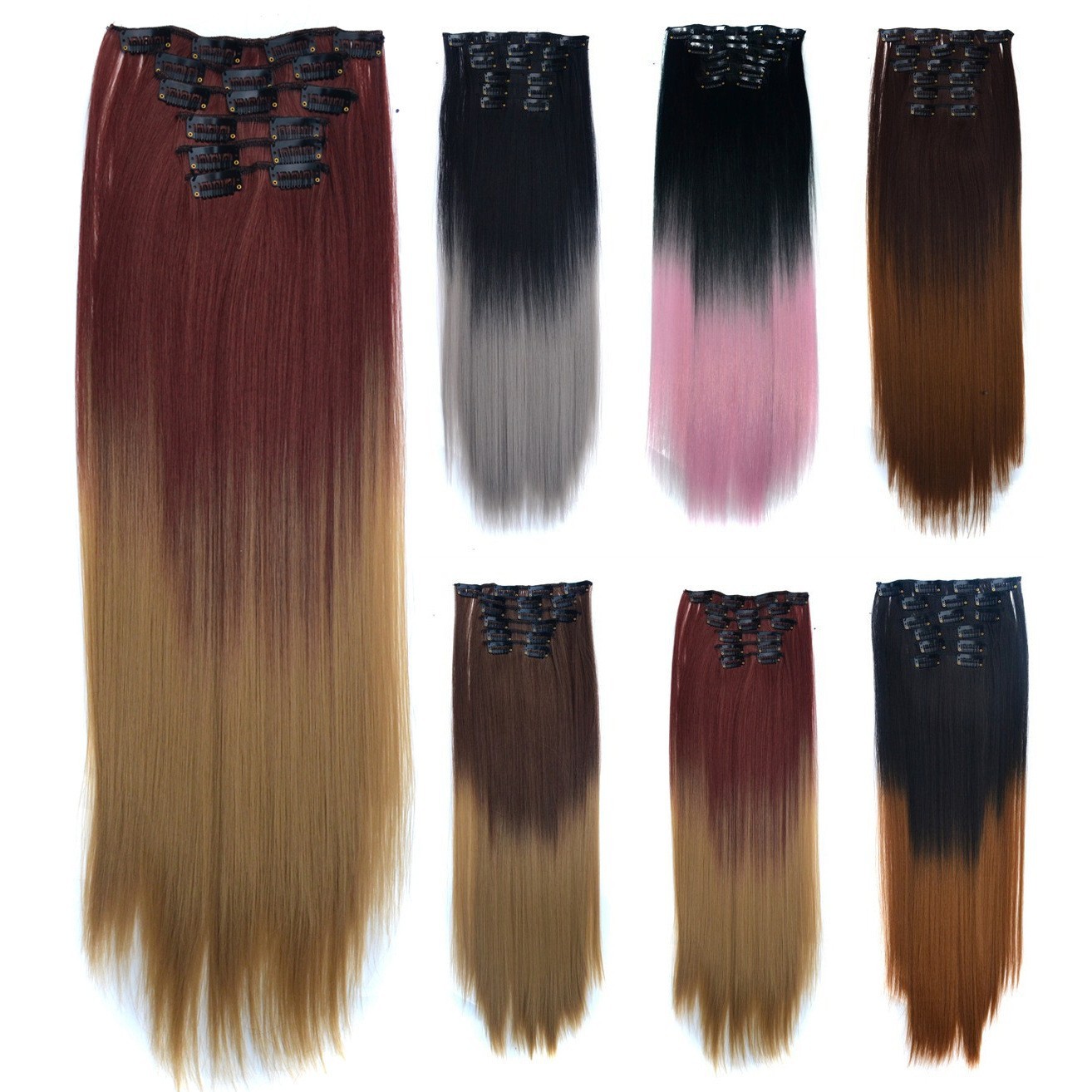 Extensions de cheveux synthétiques dégradées colorées, droites_voghion.com