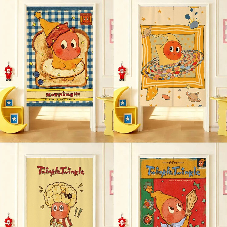 Star-Themed Door Curtain for Bedroom Privacy Protection, No-Drill Partition Curtain for Children's Room, Hanging Curtain for Kitchen and Bathroom