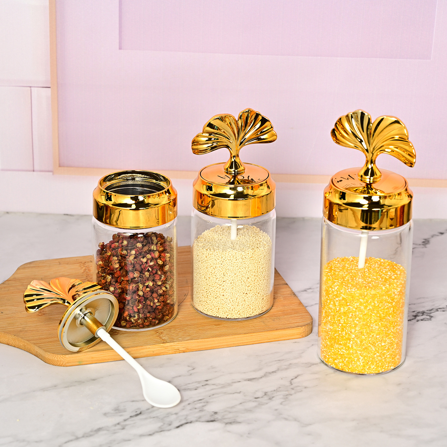 Jujiajia condimento tarro de vidrio frasco de sal cocina hogar condimento botella sal msg condimento caja combinación traje