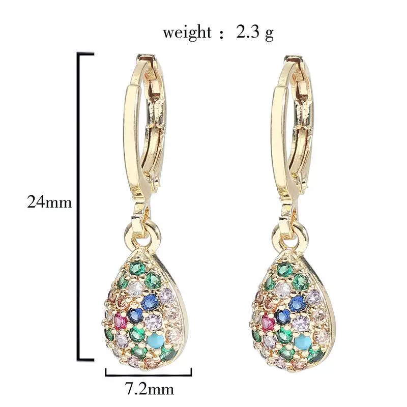 Stone inlay, long zirconium, earrings, European style, Aliexpress, 18 carat, mid-length