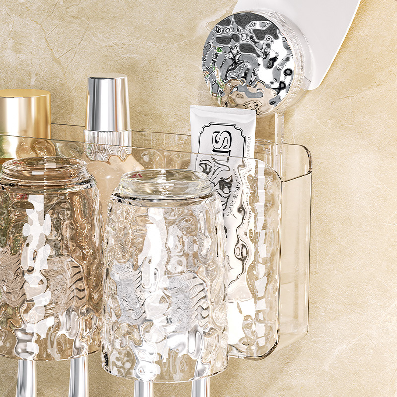 Estante de cepillo de dientes con ventosa Estante de cepillo de dientes de baño familiar sin perforación Estante de copa de dientes Taza de enjuague de pared Estante de cepillo de dientes eléctrico