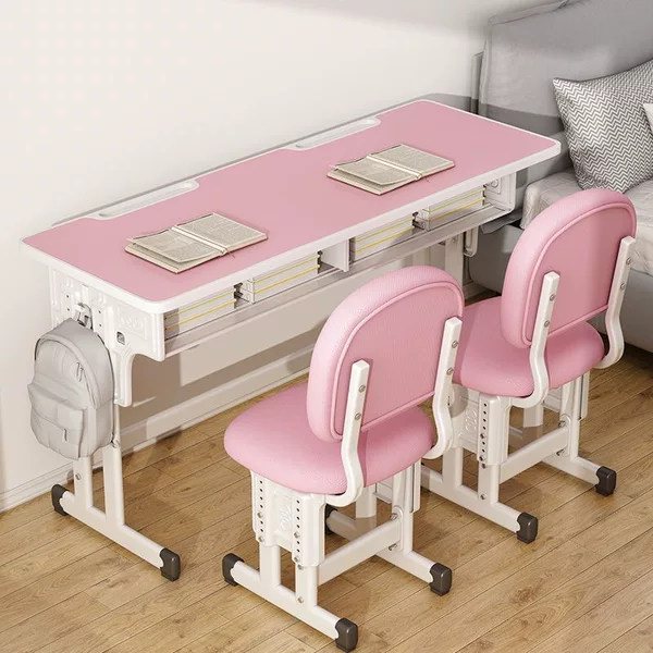 Children's Study Table and Chair Set, Double Study Table and Chair, Long Version for Sisters, Family Study Desk, Elementary School Student Study Table and Chair Set