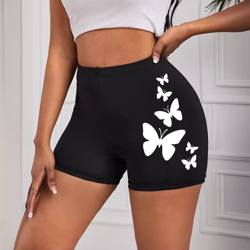 European and American Foreign Trade Independent Station Fashion Leisure Yoga Sports Riding Elastic Butterfly Printed Shorts for Women