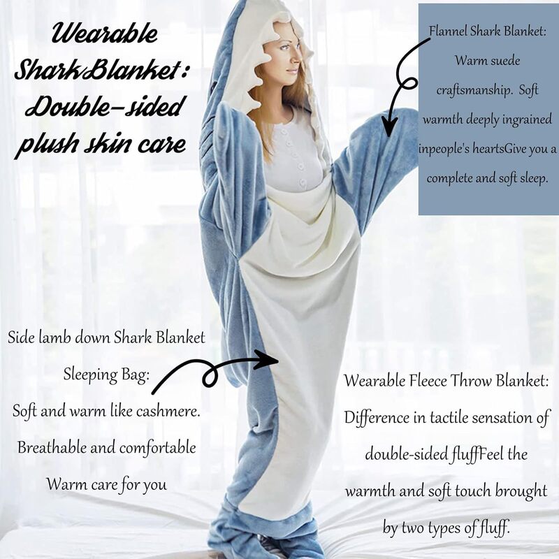 Cartoon conjoined autumn and winter shark sleeping bag flannel loose-fit adult camping sleeping bag for couples thickened warm home clothes Cartoon conjoined autumn and winter shark sleeping bag flannel loose-fit adult camping sleeping bag for couples thickened warm home clothes