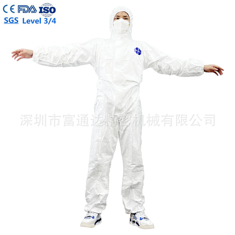厂家供应一次性TYVEK防护服PP+PE 55g防飞沫连体隔离服EN14126