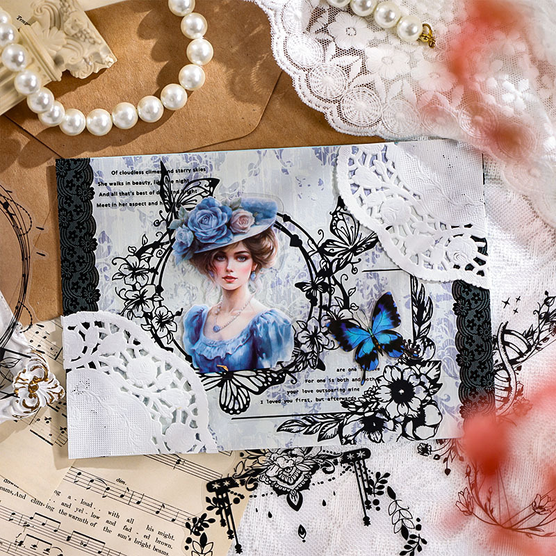 Flor Sueño Salmos transparente pegatinas impermeables para mascotas bolsas diy diario de mano material de decoración en blanco y negro elementos pegatinas de marco