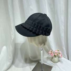 小众设计师款褶皱毛呢渔夫帽子女秋冬显脸小时尚复古鸭舌帽马术帽