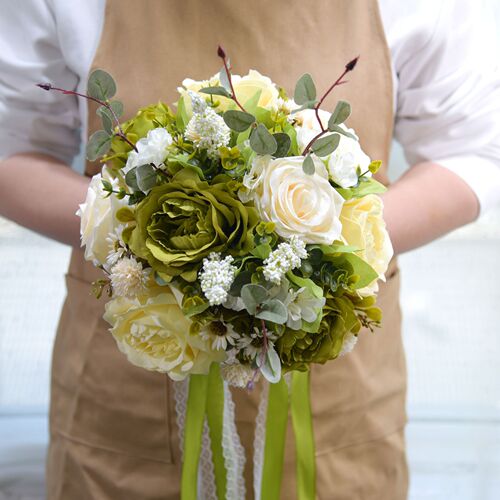 Eternal Angel 944 green long streamer bouquet, simulated silk series, bride and groom bouquet