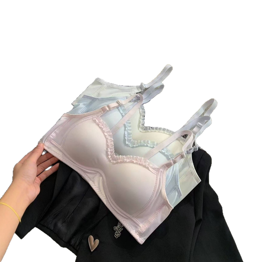 Ropa interior para niñas, estudiantes de secundaria, estudiantes de secundaria, estudiantes de secundaria, niños grandes, pecho pequeño, sujetador delgado sin anillo de acero
