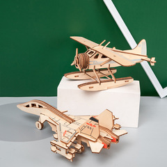 跨境木製DIY立體拼圖成人手工拼圖飛機汽車模型兒童益智玩具