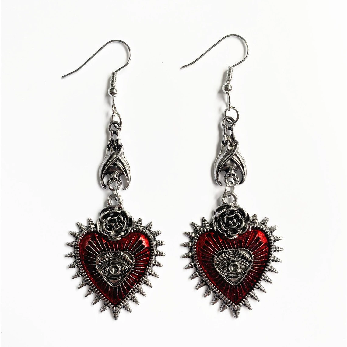Серьги Anming Heart Gothic Punk, красная эмалированная смесь, 8.8×6.8 см