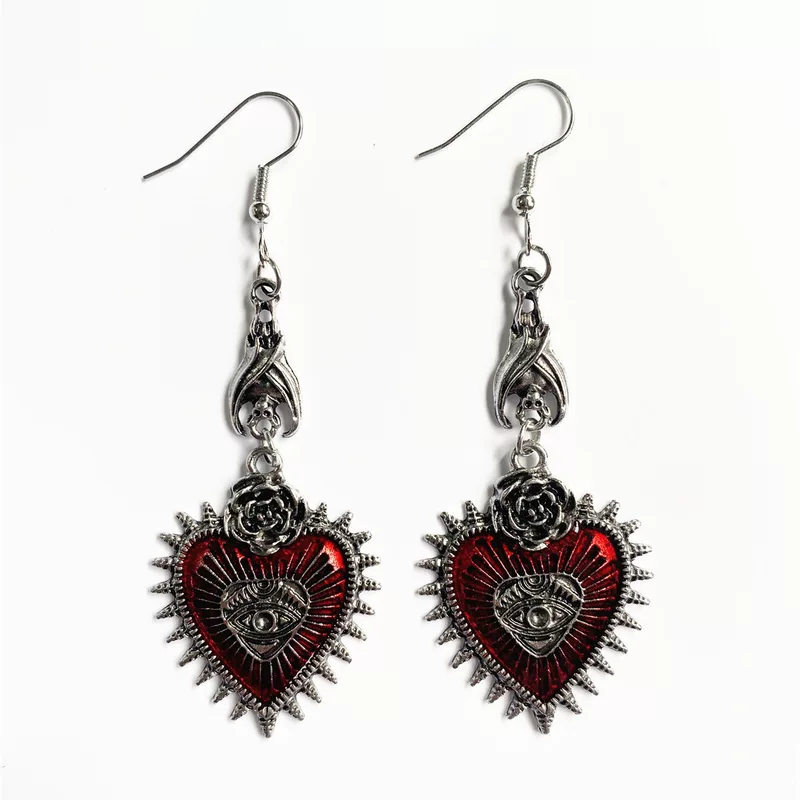 Серьги Anming Heart Gothic Punk, красная эмалированная смесь, 8.8×6.8 см