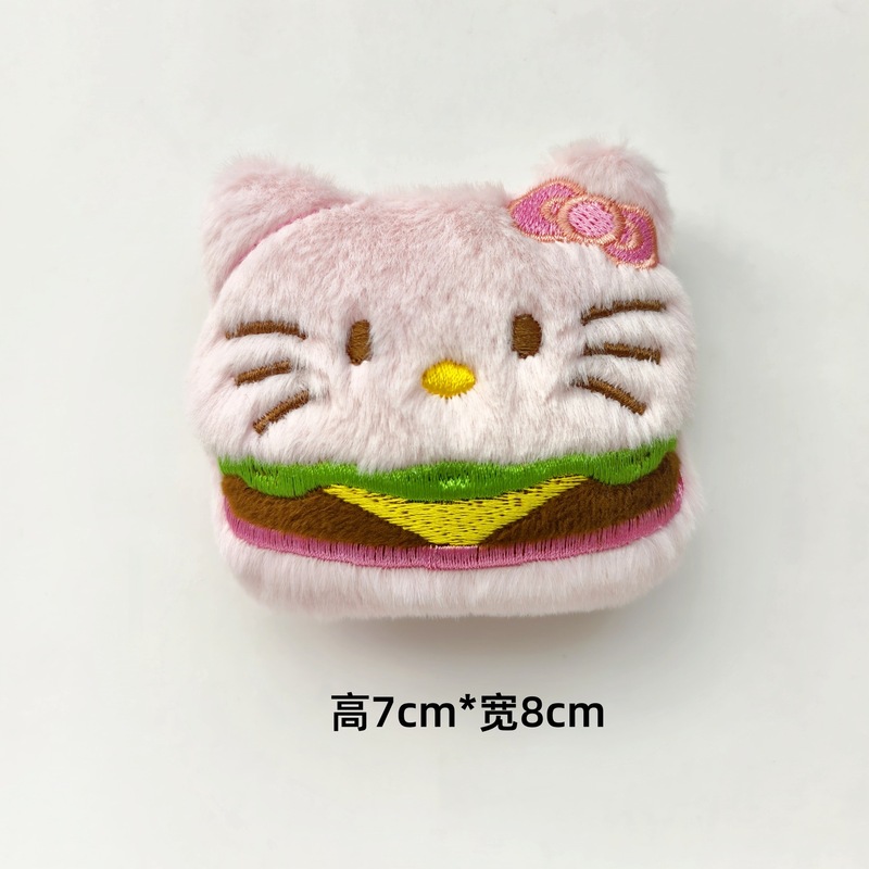 卡通kitty猫咪食物造型毛绒挂饰汉堡薯条面包片玩偶胸针包包挂饰|undefined