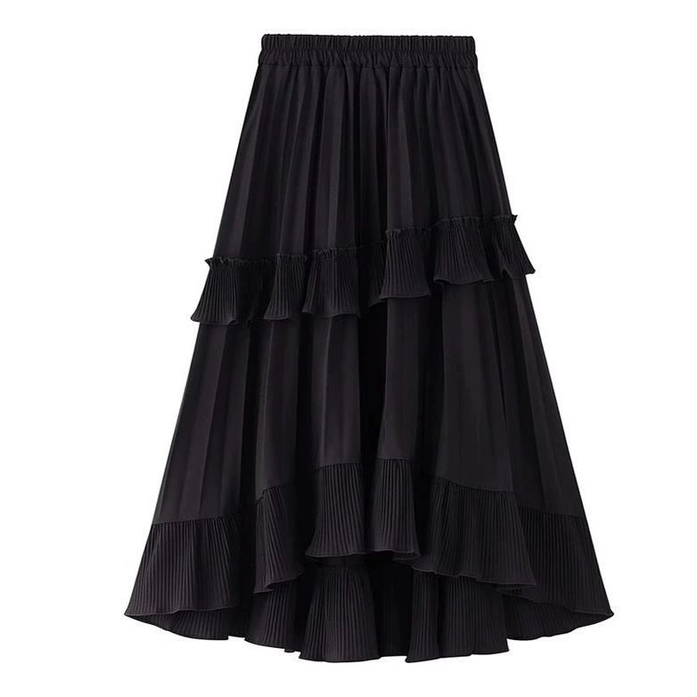 Юбка женская осень A слово плиссированная юбка 2023 новый короткий передний и длинный лотос нерегулярная юбка торт