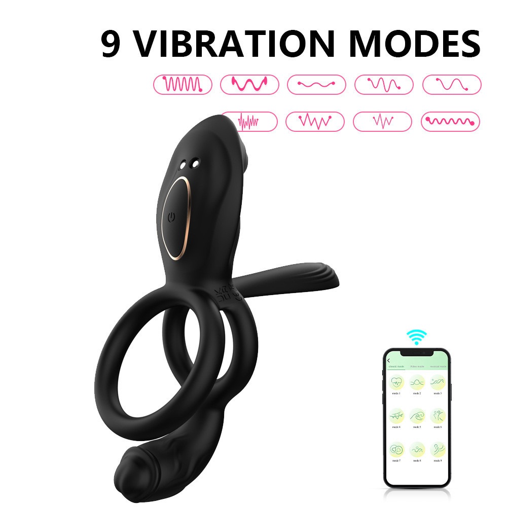 App-Controlled Vibrating Lock Ring with Remote, Dual Rings, Liquid Silicone, Prostate Toy — detail image 3