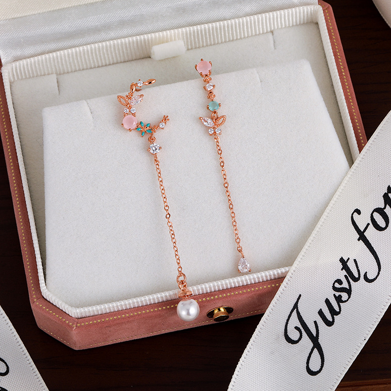 Fashion Flower Copper Inlay Zircon Drop Earrings 1 Pair