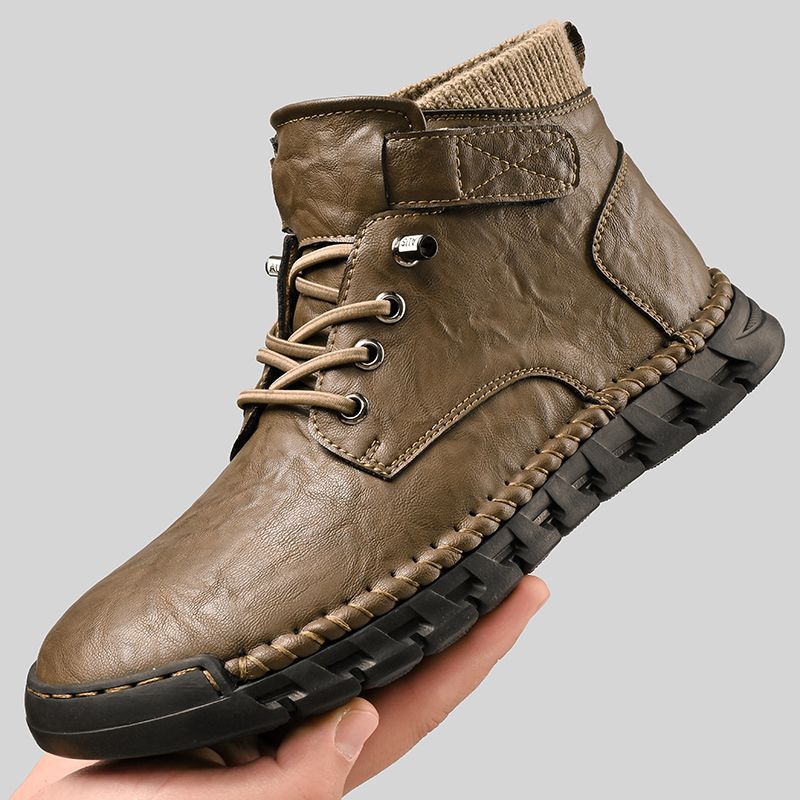 Foreign Trade Export to the United States Genuine Leather Boots for Men in Autumn and Winter New Soft Sole Fleece-Lined Warm High-Top Casual Shoes for Men
