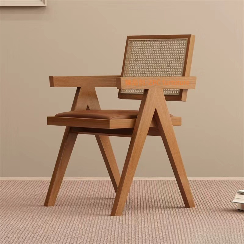 Chandigarh Chair Thickeneded Household Rattan Chair Scandinavian Japanese Style Back Chair Balcony Leisure Chair Solid Wood Dining Table Chair