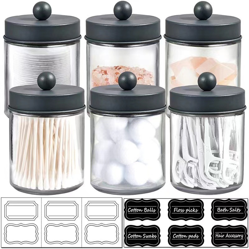 Transfronterizo Amazon baño de vidrio almacenamiento botella de vidrio transparente caja de almacenamiento cilíndrica decoración algodón frasco