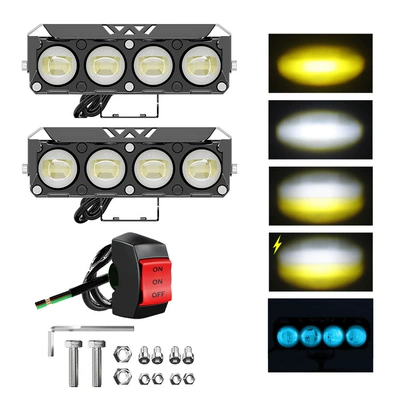 Auxiliary Light, External Headlight for – Motorcycle headlights, headlights - four-eyes-blue-devil-eye-set-switch