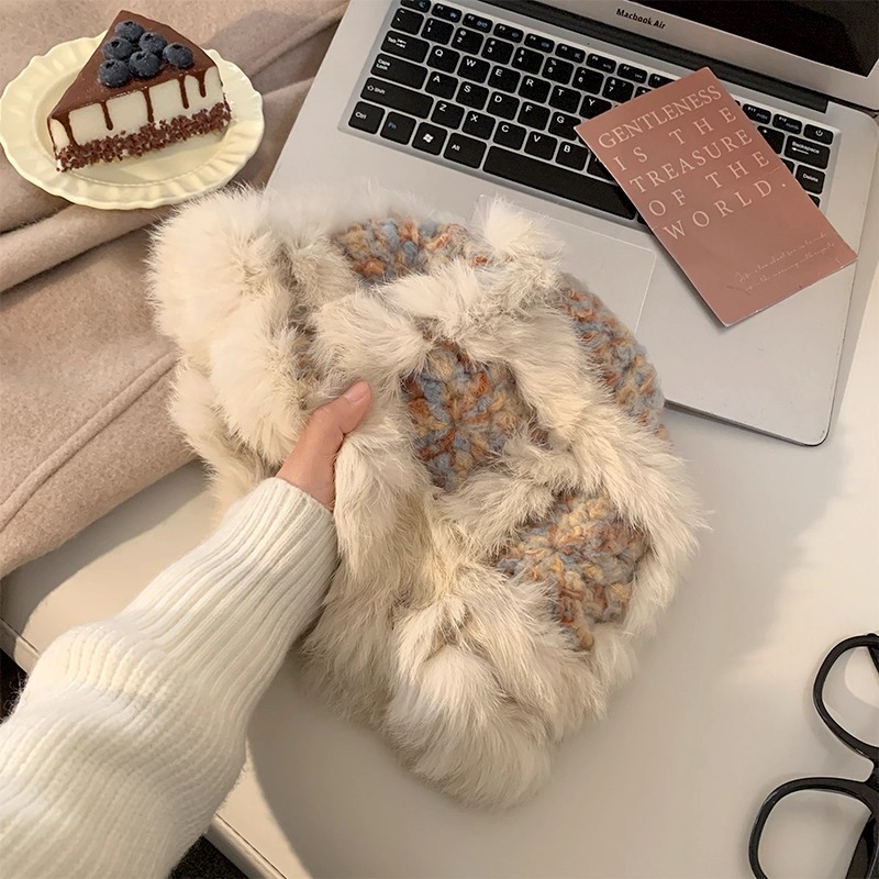 베이지 배색 사자 모자