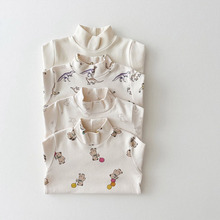 韩版婴幼童春秋冬磨毛高领卡通打底衫宝宝长袖小熊潮搭贴身棉T恤