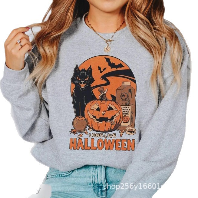 Cross-Border Amazon Etsy Pullover Long-Sleeved Sweatshirt Retro Halloween Sweatshirt Cross-Border Amazon Etsy Pullover Long-Sleeved Sweatshirt Retro Halloween Sweatshirt