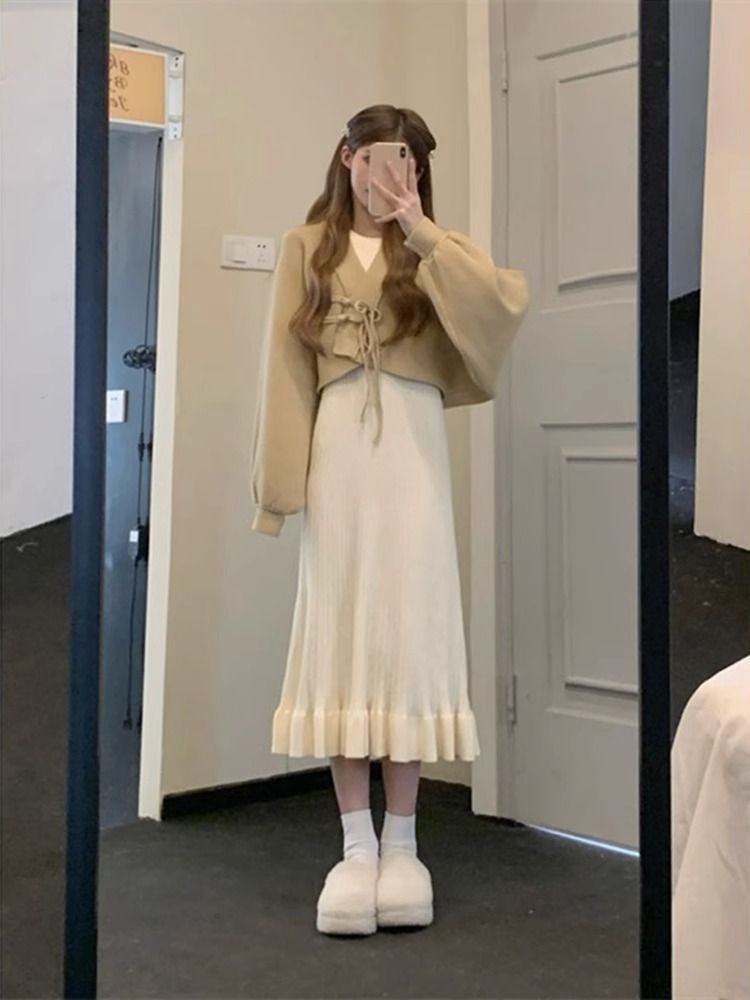 秋季新款修秋冬连衣裙身显瘦感长袖长款针织打底鱼尾连衣裙女