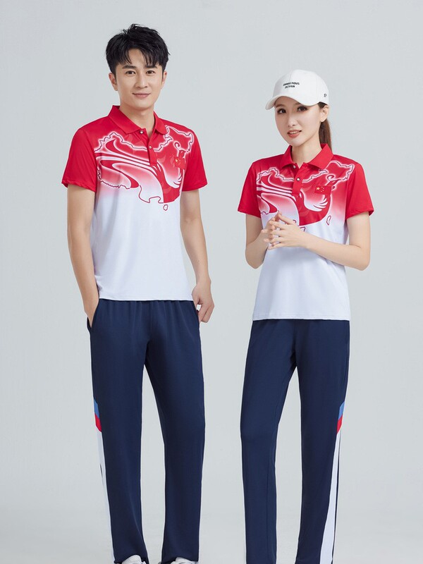 夏半袖ズボンスポーツセットポロ襟Tシャツ男女兼用テコンドースポーツウェアグループウェアスクエアダンスパフォーマンスウェア|undefined