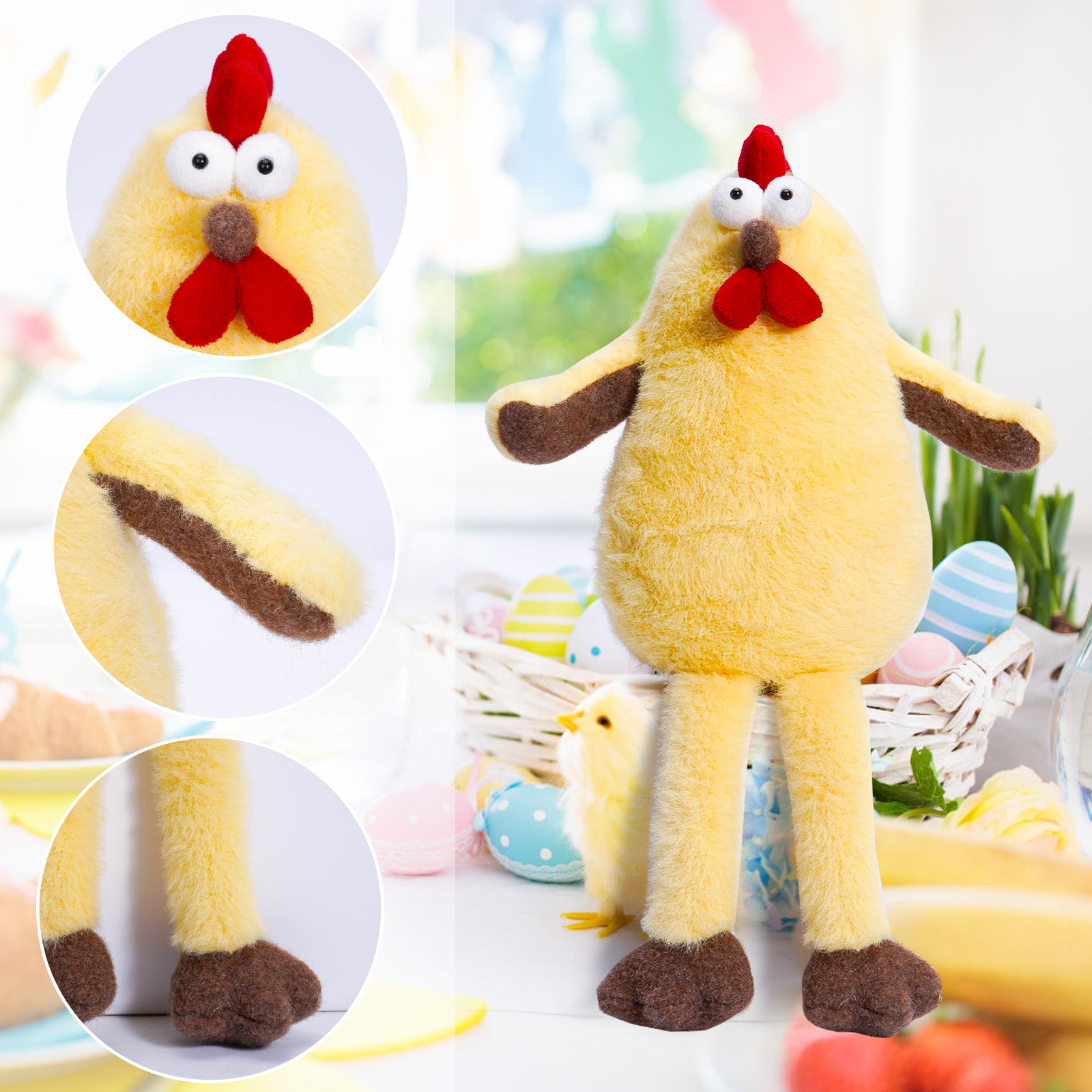 Muñecas de pollo de primavera transfronterizas lindas creativas piernas largas muñecas de pollo amarillo de cuatro estaciones decoraciones de vacaciones