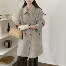 新款中长羊驼绒双排扣超细澳洲羊毛双面毛呢大衣高端品质毛呢外套
