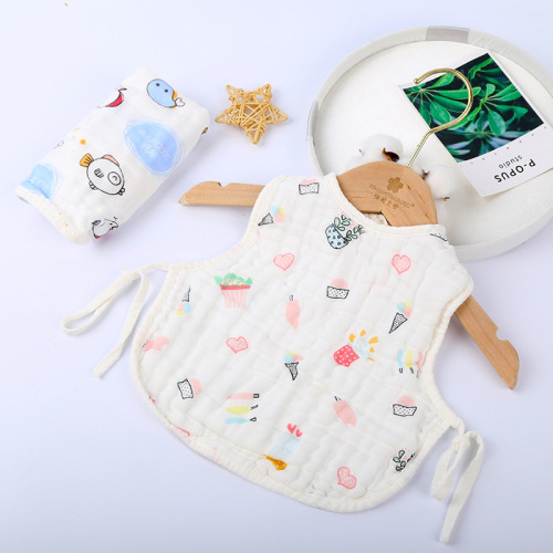 Children's Large Size Cotton Bib Baby 8-layer Gauze Backless Shirt Style Washable Drool Cloth Eating Bib with Straps