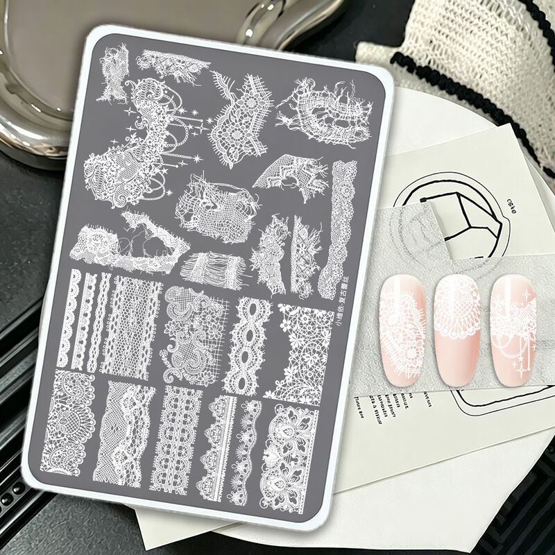 Cross-Border Xiaohongshu New Nail Art Transfer Plate Retro Lace Nail Pattern Nail Art Transfer Plate