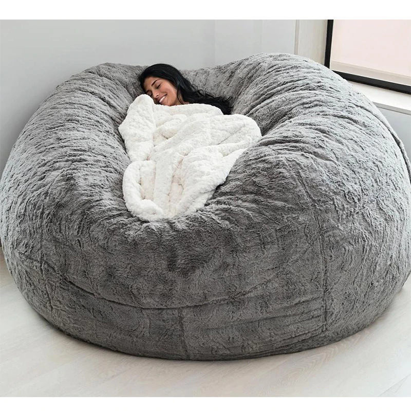Lazy Sofa Bean Bag Faux Fur Bean Bag Sofa Bed Foldable Dual-Use Small Sofa Round Adult
