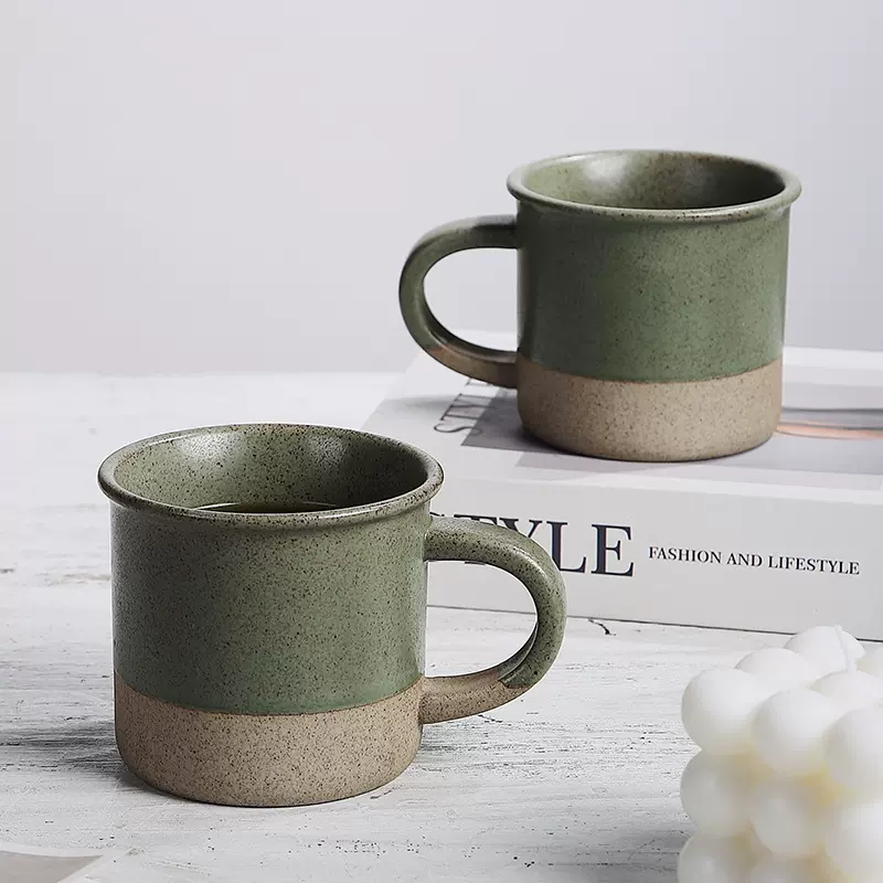 粗陶复古咖啡杯美式乡村田园风芝麻釉早餐杯子陶土窑变马克杯反口