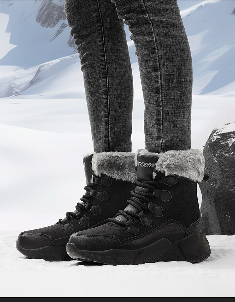 Women's Shoes winter outdoor snow boots women's plus velvet thick warm cotton shoes waterproof and anti skiing ski village travel ski boots_voghion.com