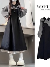 法式黑色长袖连衣裙子女秋冬季2025新款小个子入秋一整套穿搭套装