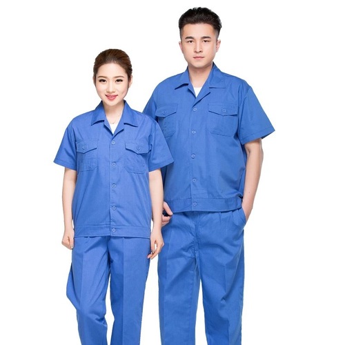 Summer short-sleeve workwear protective clothing polyester-cotton breathable sweat-absorbent workshop uniform thin workwear factory wear
