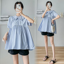 实拍孕妇装2025夏装套装时尚款新款韩版宽松甜美娃娃衫衬衣夏季