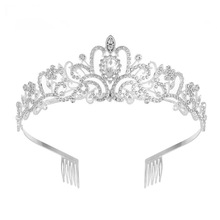 跨境新娘皇冠头饰合金水钻发箍结婚王冠生日发饰派对头箍热卖饰品